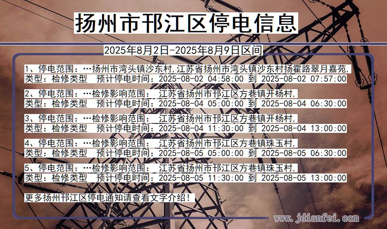 扬州邗江停电通知 江苏省扬州邗江停电通知