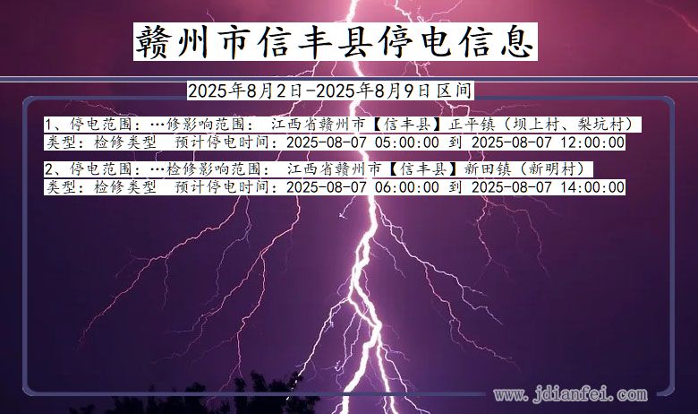 赣州信丰停电通知 江西省赣州信丰停电通知