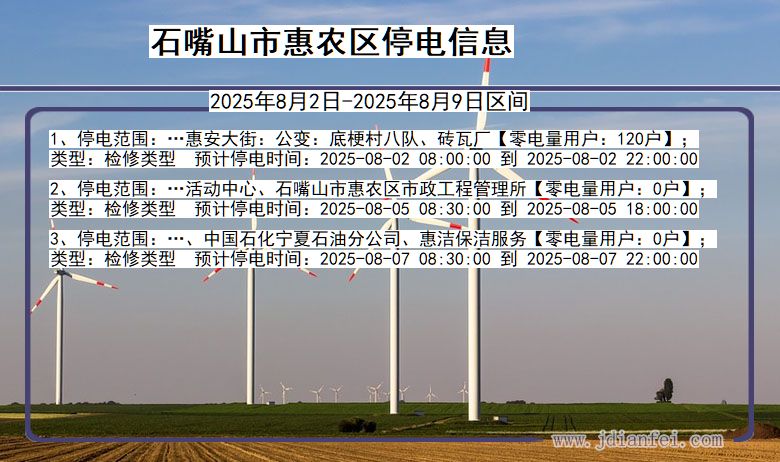 宁夏回族自治区石嘴山惠农停电通知