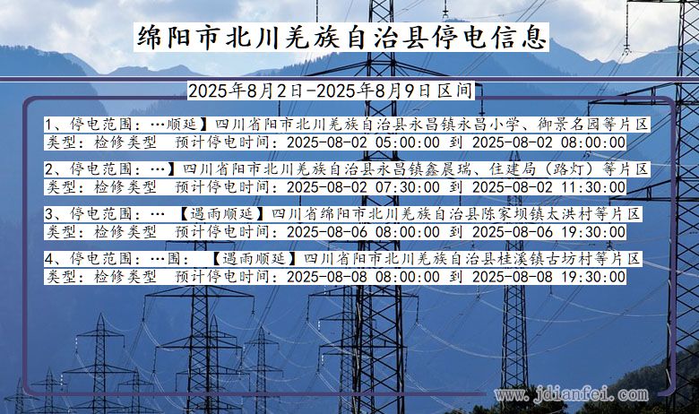 绵阳北川羌族自治停电通知 四川省绵阳北川羌族自治停电通知