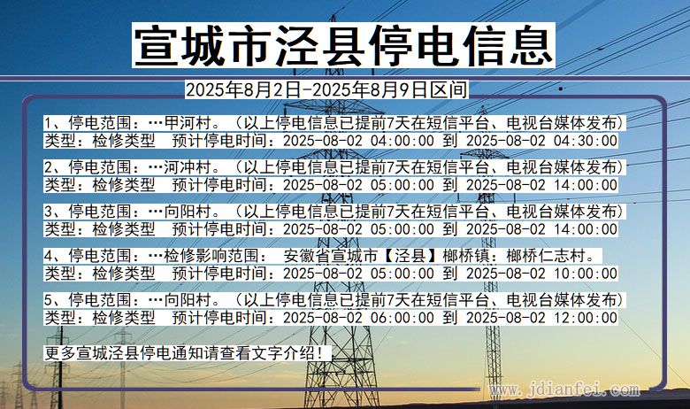 安徽省宣城泾县停电通知