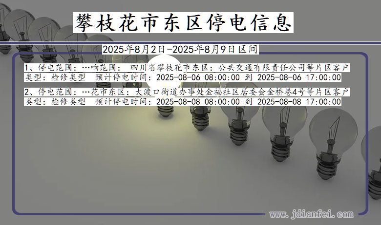 四川省攀枝花东区停电通知