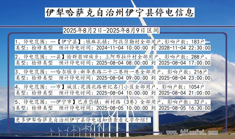 新疆维吾尔自治区伊犁哈萨克自治州伊宁停电通知
