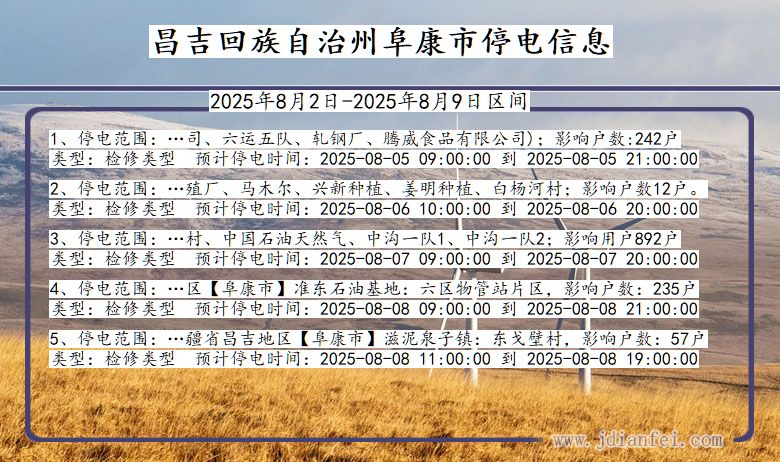 昌吉回族自治州阜康停电通知 新疆维吾尔自治区昌吉回族自治州阜康停电通知