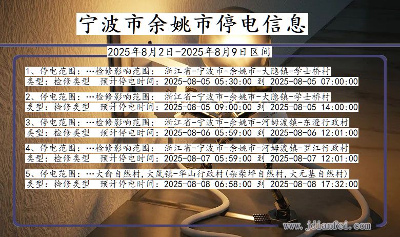 宁波余姚停电通知 浙江省宁波余姚停电通知