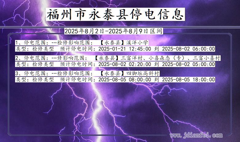 福建省福州永泰停电通知