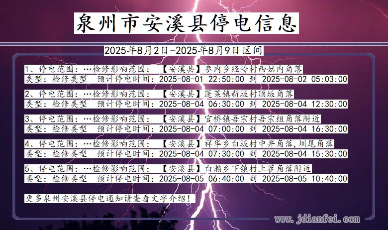 泉州安溪停电通知 福建省泉州安溪停电通知