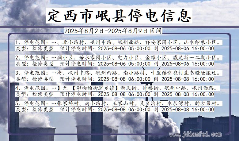 定西岷县停电通知 甘肃省定西岷县停电通知