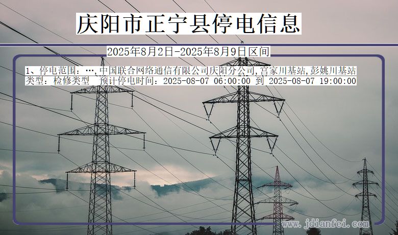 甘肃省庆阳正宁停电通知