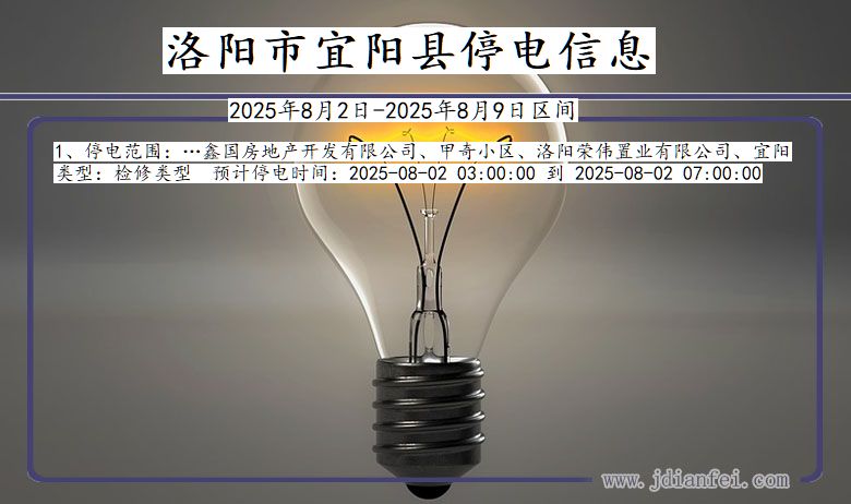 河南省洛阳宜阳停电通知