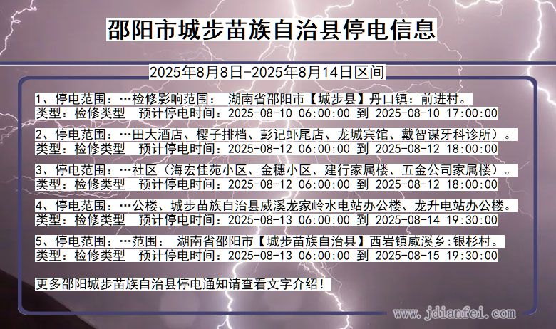 湖南省邵阳城步苗族自治停电通知