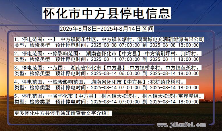 湖南省怀化中方停电通知