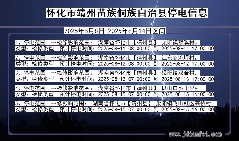 湖南省怀化靖州苗族侗族自治停电通知