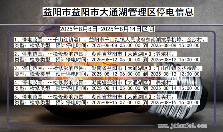 湖南省益阳益阳市大通湖管理停电通知