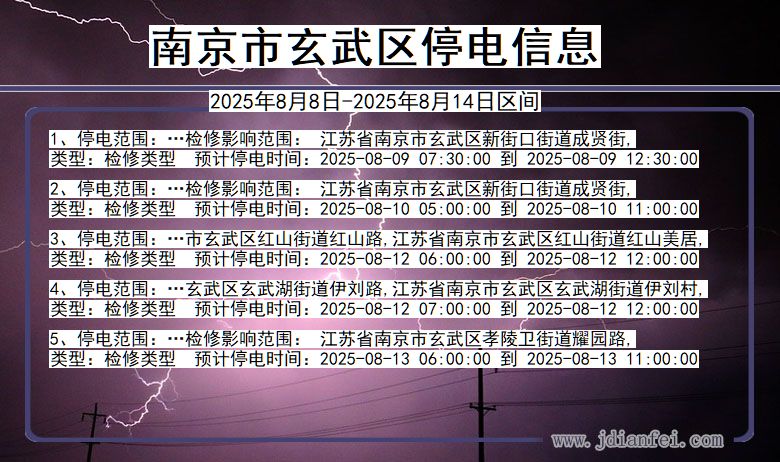 江苏省南京玄武停电通知