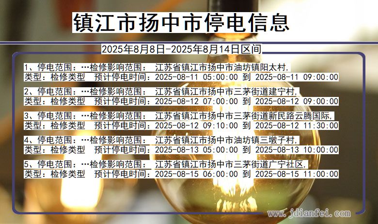 镇江扬中停电通知 江苏省镇江扬中停电通知