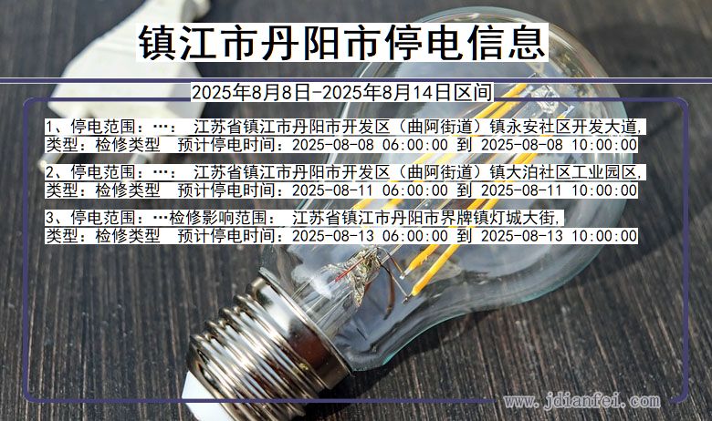 江苏省镇江丹阳停电通知