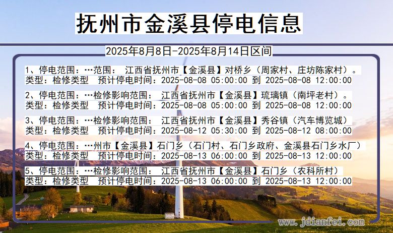 江西省抚州金溪停电通知