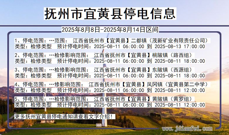 江西省抚州宜黄停电通知