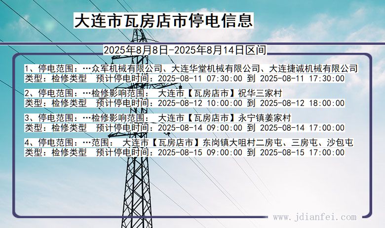 辽宁省大连瓦房店停电通知