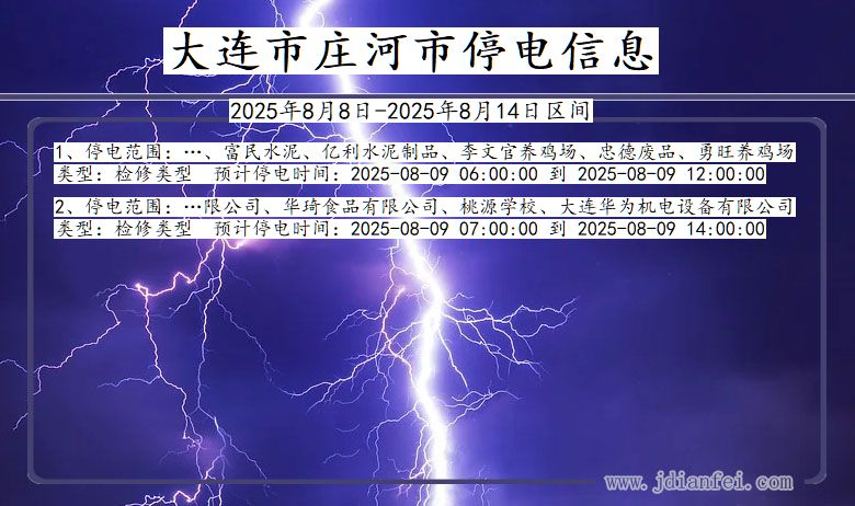 辽宁省大连庄河停电通知
