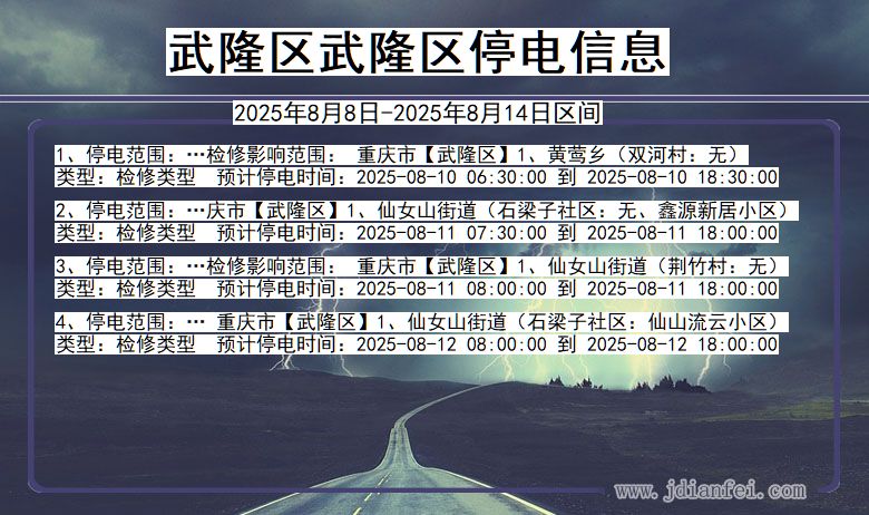 武隆区武隆停电通知 重庆市武隆区武隆停电通知