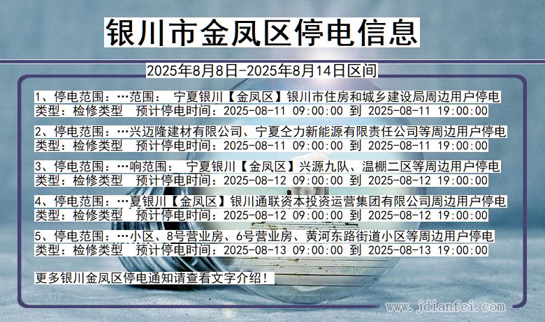 宁夏回族自治区银川金凤停电通知