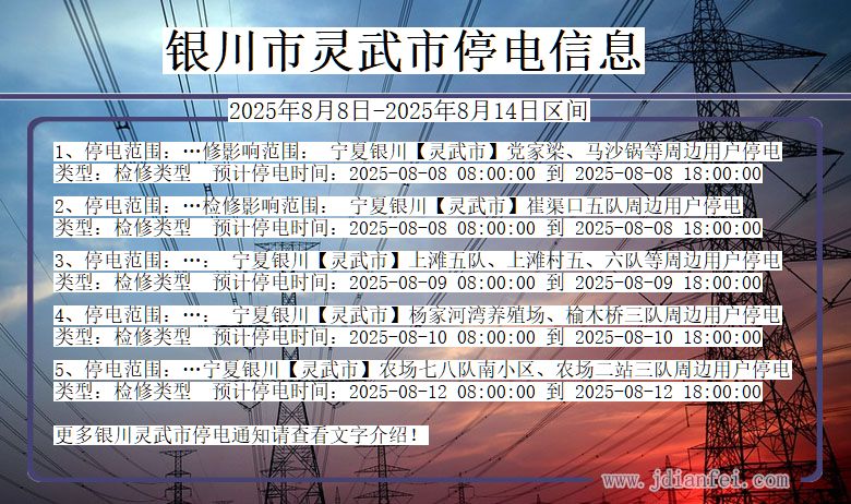 宁夏回族自治区银川灵武停电通知