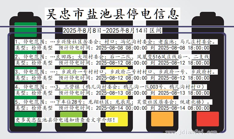 宁夏回族自治区吴忠盐池停电通知