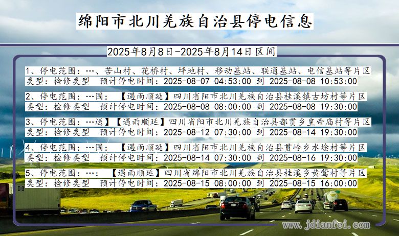 绵阳北川羌族自治停电通知 四川省绵阳北川羌族自治停电通知