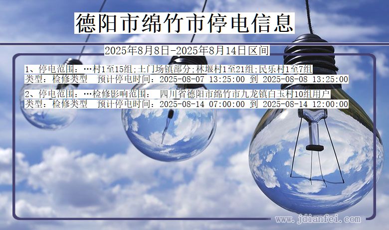 四川省德阳绵竹停电通知