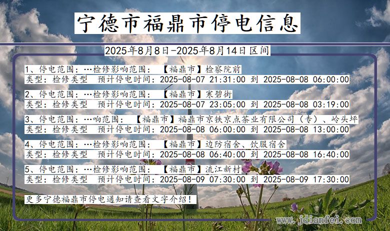 福建省宁德福鼎停电通知