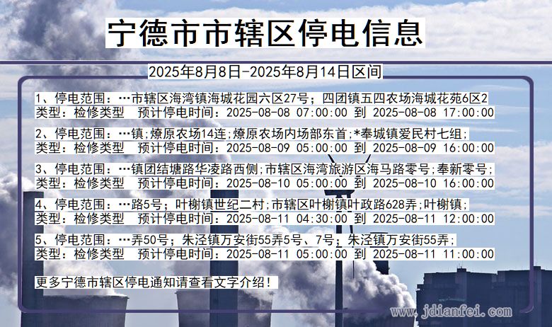 福建省宁德市辖停电通知