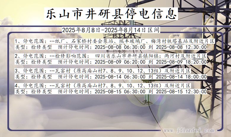 乐山井研停电通知 四川省乐山井研停电通知