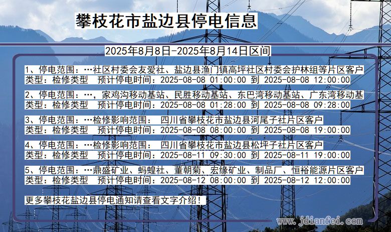 四川省攀枝花盐边停电通知