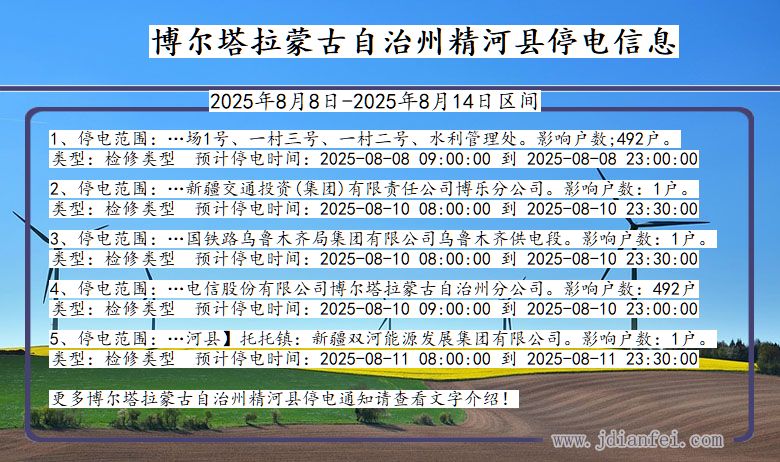 新疆维吾尔自治区博尔塔拉蒙古自治州精河停电通知