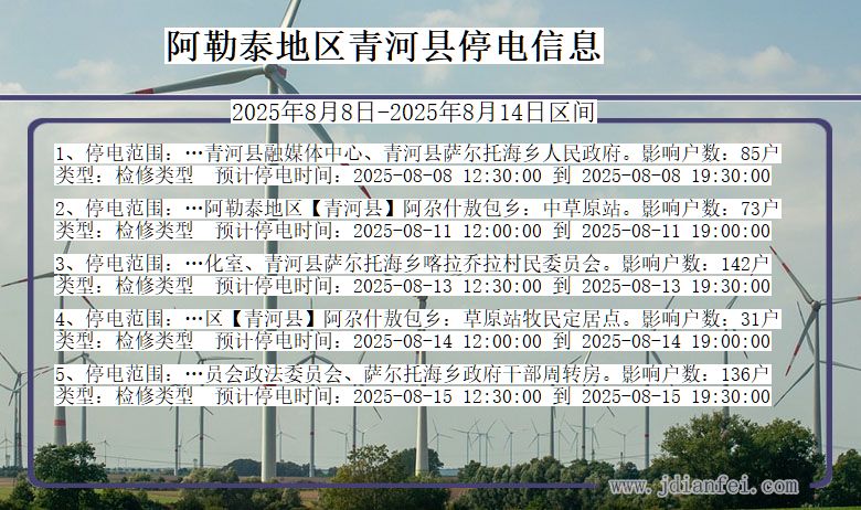 新疆维吾尔自治区阿勒泰地区青河停电通知
