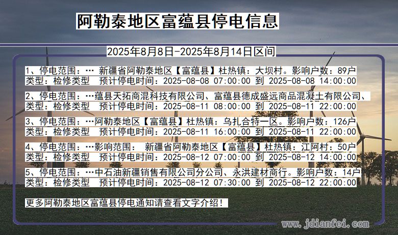 新疆维吾尔自治区阿勒泰地区富蕴停电通知