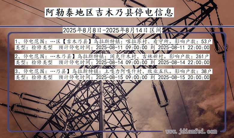 新疆维吾尔自治区阿勒泰地区吉木乃停电通知