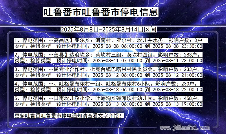 新疆维吾尔自治区吐鲁番吐鲁番停电通知