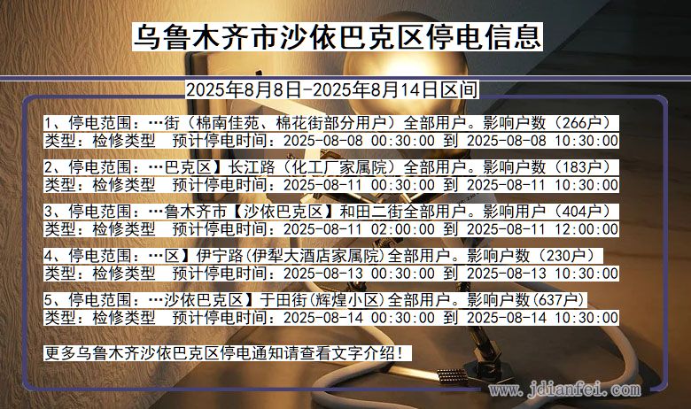 乌鲁木齐沙依巴克停电通知 新疆维吾尔自治区乌鲁木齐沙依巴克停电通知
