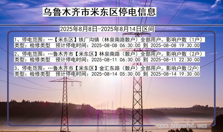 新疆维吾尔自治区乌鲁木齐米东停电通知