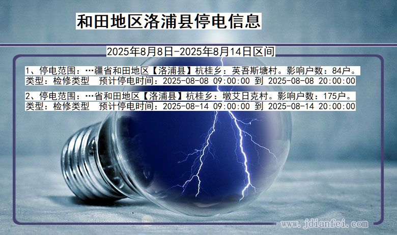新疆维吾尔自治区和田地区洛浦停电通知