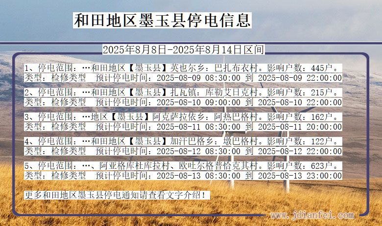 新疆维吾尔自治区和田地区墨玉停电通知