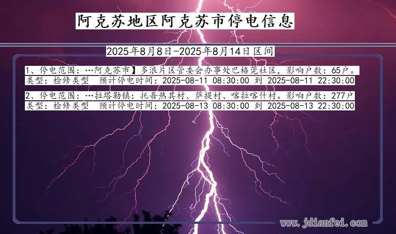 新疆维吾尔自治区阿克苏地区阿克苏停电通知