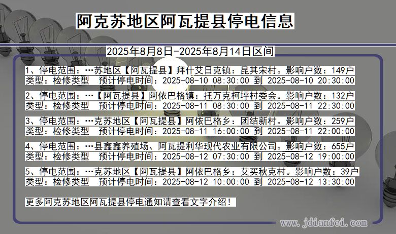 新疆维吾尔自治区阿克苏地区阿瓦提停电通知
