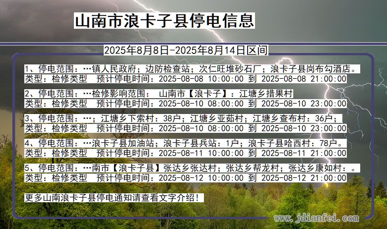 西藏自治区山南浪卡子停电通知