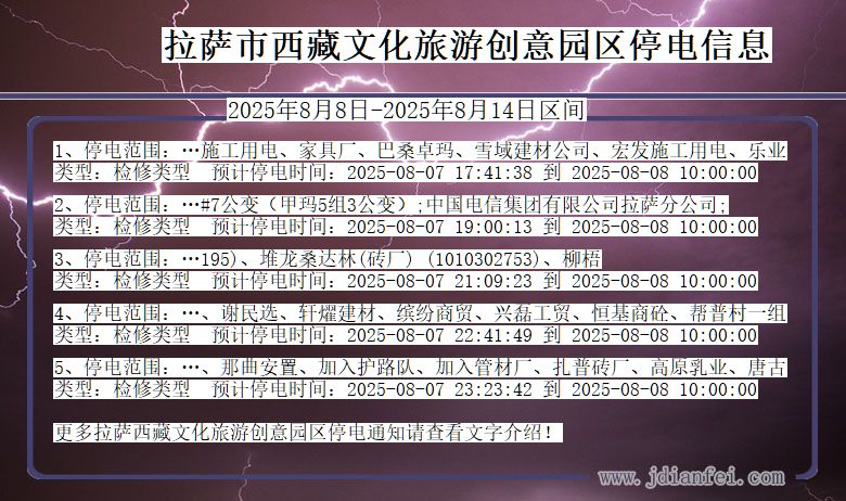 拉萨西藏文化旅游创意园停电通知 西藏自治区拉萨西藏文化旅游创意园停电通知