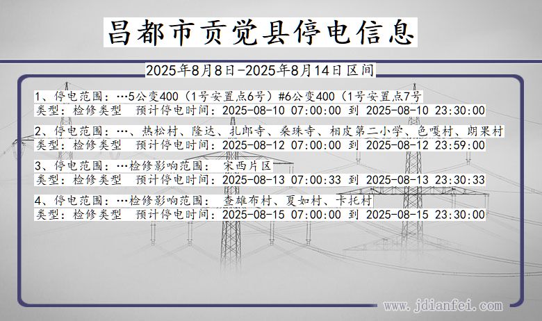 西藏自治区昌都贡觉停电通知