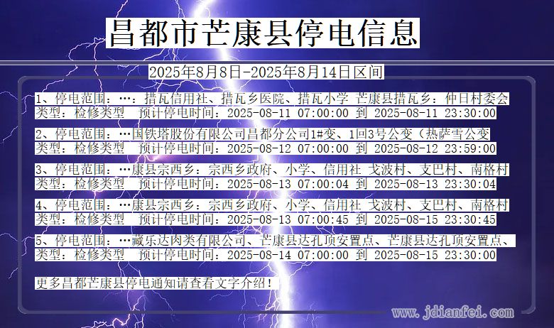 西藏自治区昌都芒康停电通知